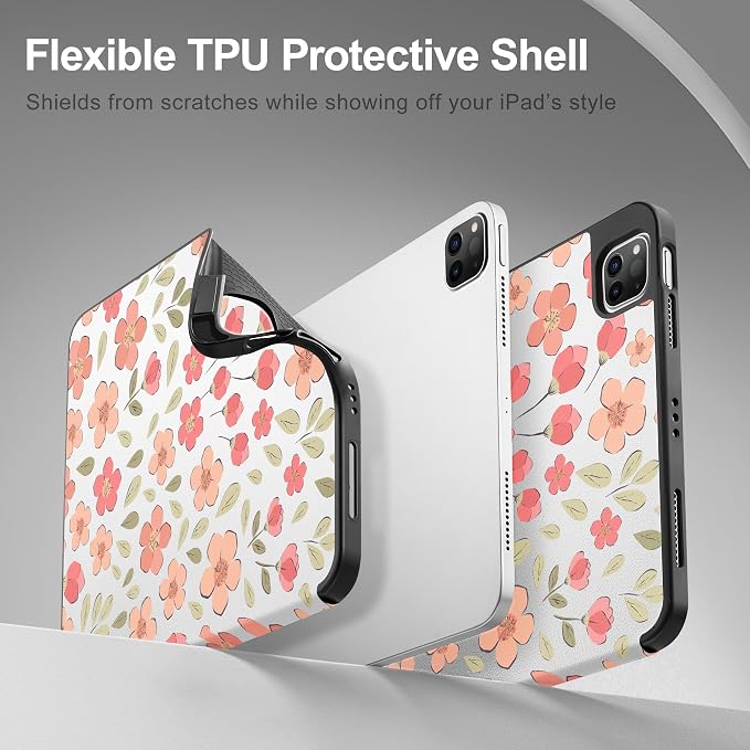May Chen Case for iPad Pro 11 inch (4th 3rd 2nd &amp 1st Gen) 2022 2021 2020 2018 Trifold Stand + Pencil Holder + Auto Wake/Sleep + Soft TPU Protective Stand Back Cover Abstract Floral