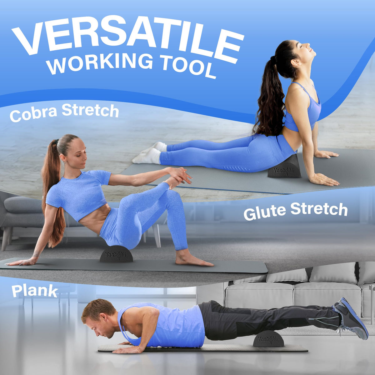 Yes4All Half Foam Roller, PE Material, Medium Firm, Back Roller for Stretching, Mobility, Yoga & Pilates, Black, 12 Inch