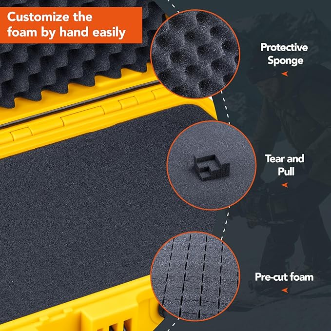 Lykus HC-3310 Waterproof Hard Case with Customizable Foam Insert, Interior Size 12.99x8.27x5.31 in, Suitable for pistol,camera,lens,drone,mic,flashlight,telescope,action cam,electronics,tools,and more