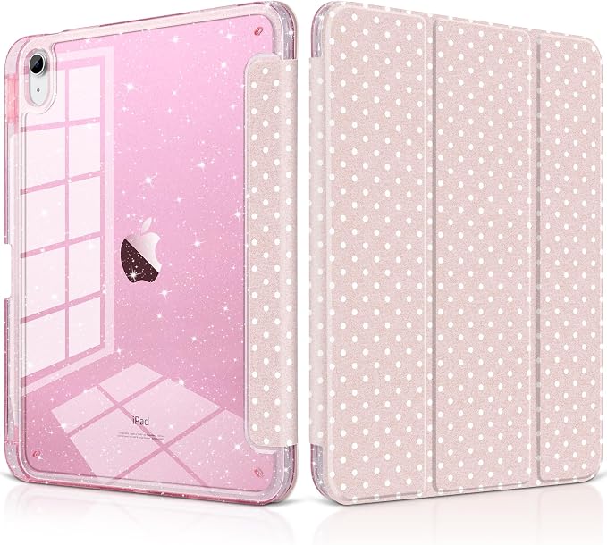MEEgoodo Case for iPad A16 11th Generation 2025/10th Generation 2022 Glitter Tablet Cases with Transparent Acrylic Back+Trifold Stand +Pencil Holder+Auto Wake/SleepAbstract Sun &amp Palm Tree