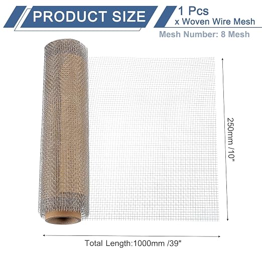 uxcell 8 Mesh 39" x 10" Woven Wire Mesh, 316 Stainless Steel Air Vent Filter