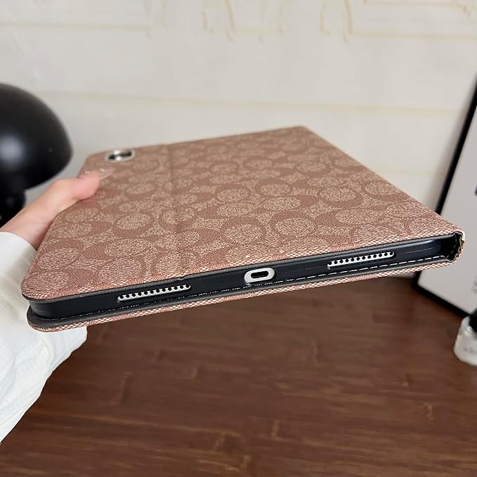 Brown Designer Leather case for iPad 11th Gen 11-inch (2025 A16) &amp iPad 10th Gen 10.9-inch (2022). Soft TPU Back Cover Built-in Pencil Holder Multi-Angle Stand and auto Sleep/Wake