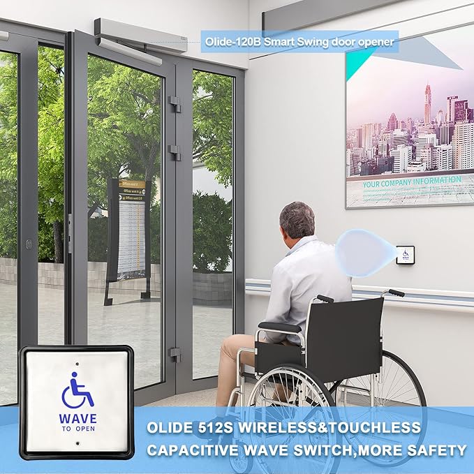 Olideauto Wireless Handicap Door Opener,Pair with 2PCS Wireless Capacitive Square Wave Switch Olide-512S,WiFi Function Available