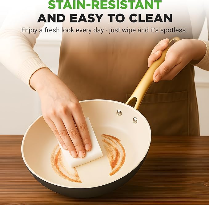 NutriChef 12 Inch Large Ceramic Coated Frying Pan - Non Stick Skillet with Titanium Handle, Omelet Pan Durable, Easy to Clean - Gas, Electric, Ceramic and Induction Compatible Cookware