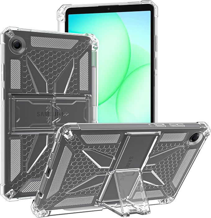 Clear Case for Samsung Galaxy Tab A11 8.7 2025 with Pencil Holder/Kickstand Soft TPU with Reinforced Corners‌ Shockproof Impact Resistant - Clear