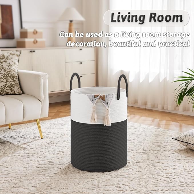 Laundry Basket,Woven Cotton Rope Laundry Hamper,40L for Decorative Storage of Dirty Clothes,Toys and Blankets in Bathroom,Baby Room and Living Room