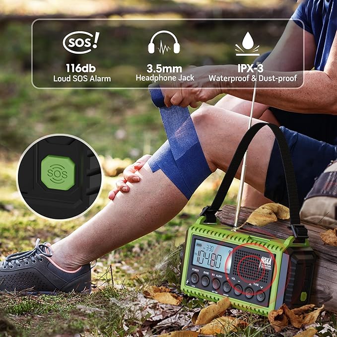 Emergency Radio,5000 NOAA Weather Radio with AM/FM/NOAA/SW,SOS Battery Operated Radio,5 Way Powered Emergency Hand Crank with USB Charger, Flashlight, Reading Lamp, Headphone Jack for Outdoor