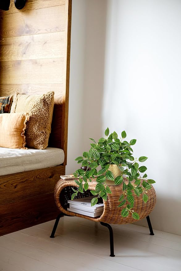 Briful Faux Plants Indoor 17.7in Fake Watermelon Peperomia Plant in Gold Pot with Realistic Silk Green Leaves Artificial Potted Plant for Home Office Table Shelf Desk Modern Room Decor