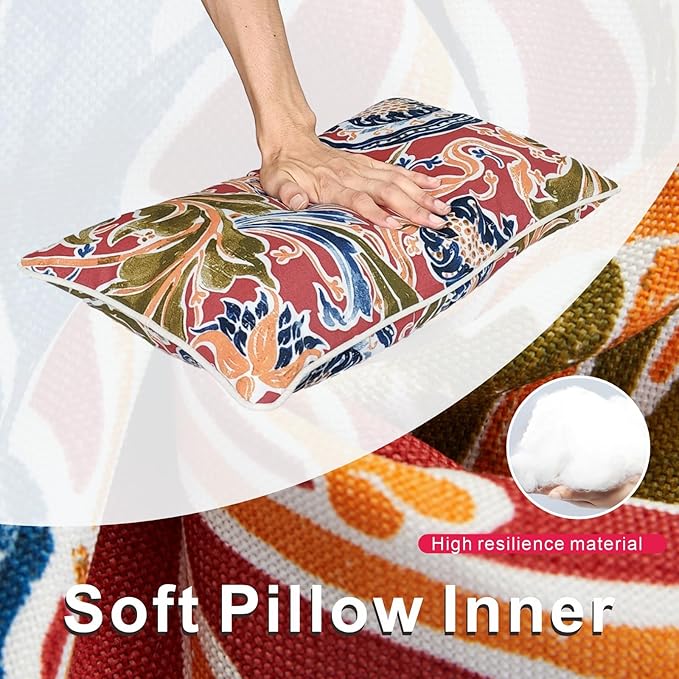 JMGBird Outdoor Lumbar Pillows, Waterproof Throw Pillows with Insert, Pack of 2, 12×20 Inch, Add a Pop of Color to Your Outdoors with Vibrant Furniture Pillows