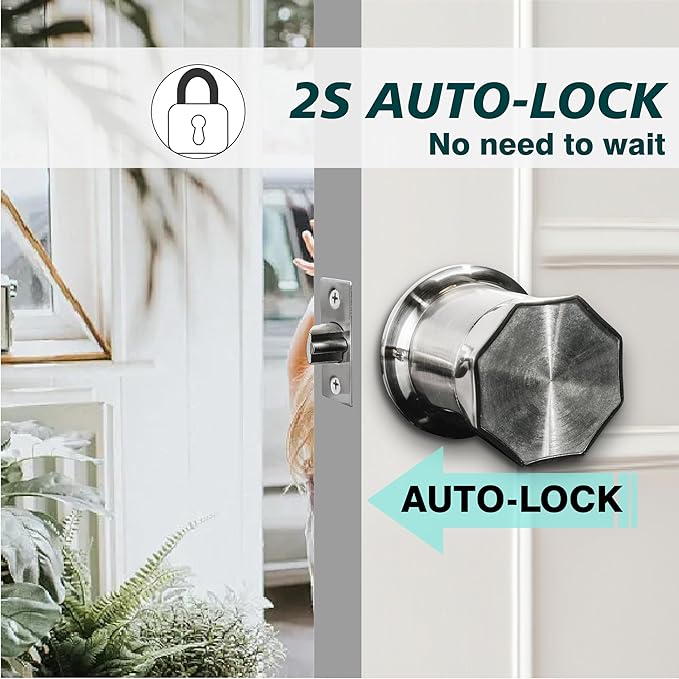 Smart Door Knob with Keypad and Key, Digital Door Lock with Keypad,Keyless Entry Door Lock,Electronic Door Lock with Handle for Home Bedroom Apartment Garage Office Security,Silver