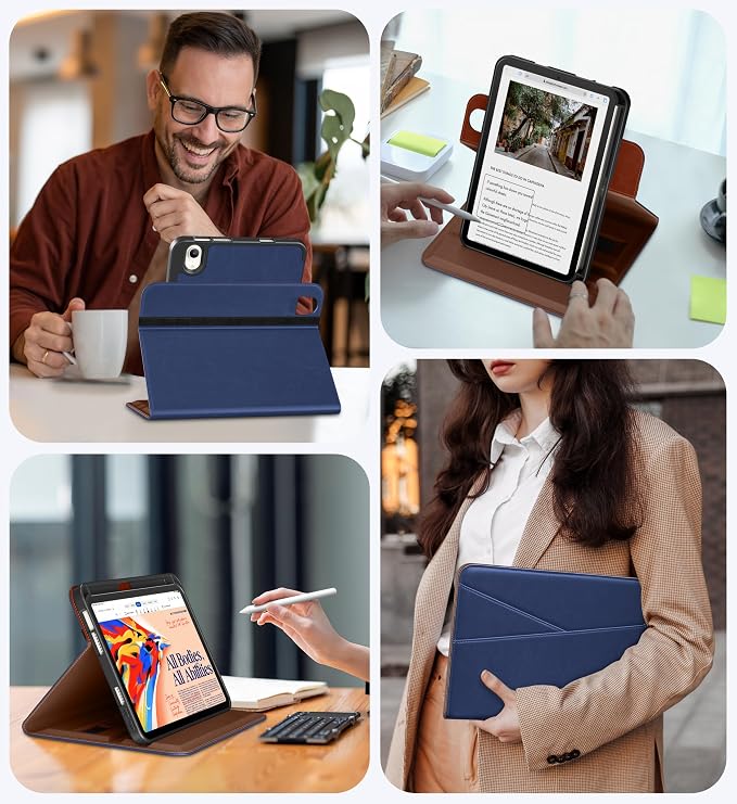 DTTO for iPad mini 7 A17 Pro 2024 aslo fit iPad mini 6 2021 Brown | 360 Degree Rotating Premium Faux Leather Folio Stand Cover with Pencil Holder Auto Sleep/Wake Multiple Angles Hand Strap