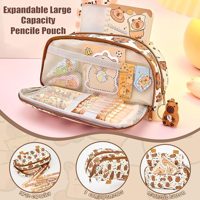 Cute Capybara Stationery Gift Set for Kids,30 Piece Animal Theme School Supplies Kit with Pencil Case,Notebook & Stickers,Practical and Fun for Birthday,Easter& Festivals Gift Girls Boys