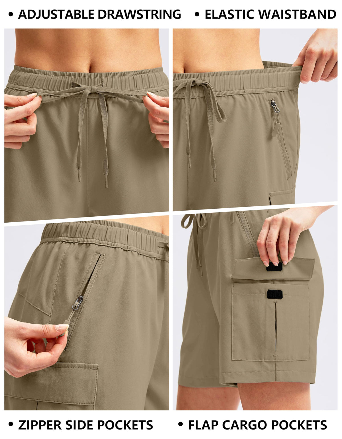 SANTINY Women's 5''/ 7''/9'' Hiking Cargo Shorts Quick Dry Lightweight Summer Shorts for Women Athletic Golf Zipper Pockets(Dusty Khaki_M)