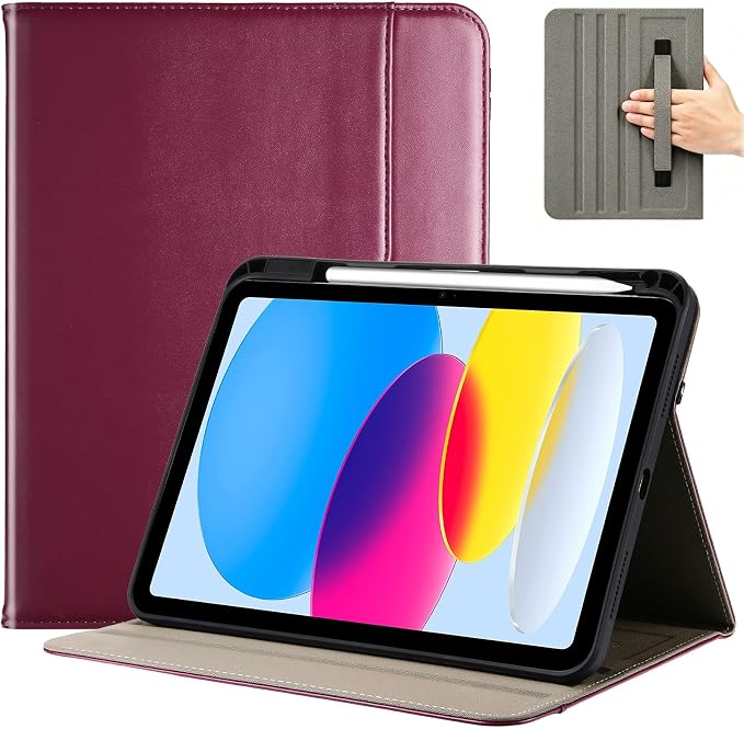 ProCase for iPad A16 11th Generation 11” 2025/iPad 10th Generation 10.9” 2022 with Pencil Holder iPad 11/10 PU Leather Case Business Stand Cover Smart Folio with Hand Strap Front Pocket -Berrypurple