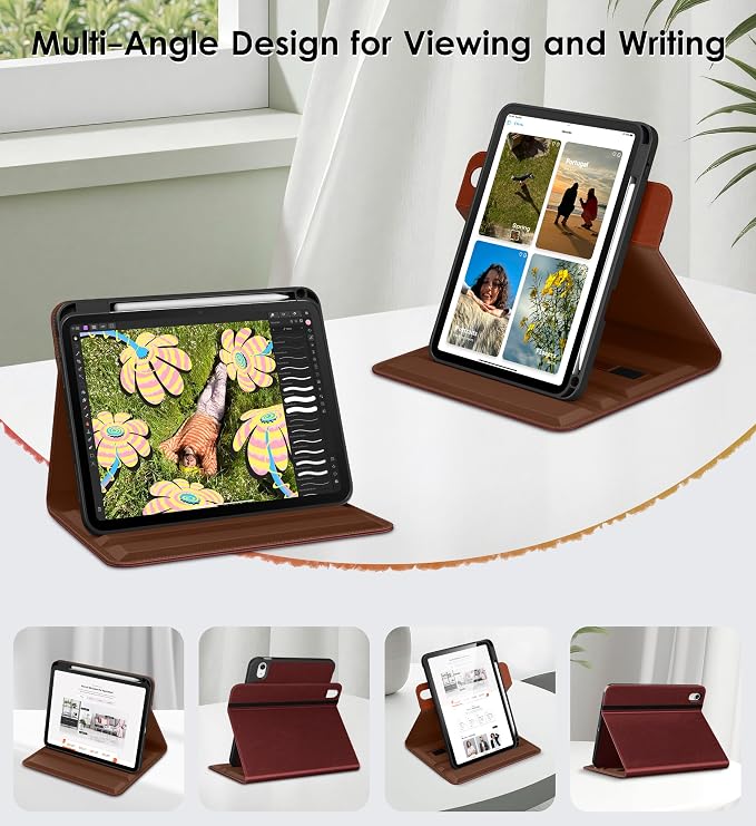 DTTO for iPad Air 11 inch Case M4/M3/M2 (2026/2025/2024) Black | 360 Degree Rotating Premium Faux Leather Folio Stand Cover with Pencil Holder Auto Sleep/Wake Multiple Angles Hand Strap