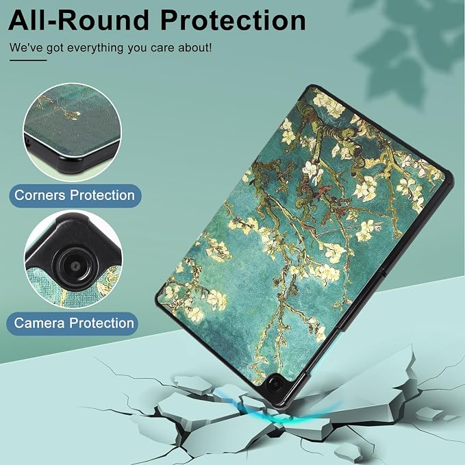 Caweet Case for Samsung Galaxy Tab A9+ / A9 Plus 11 Inch 2023 Ultra Slim Lightweight Hard Back Shell Tri-Fold Stand Cover with Atuo Sleep/Wake Almond Blossom