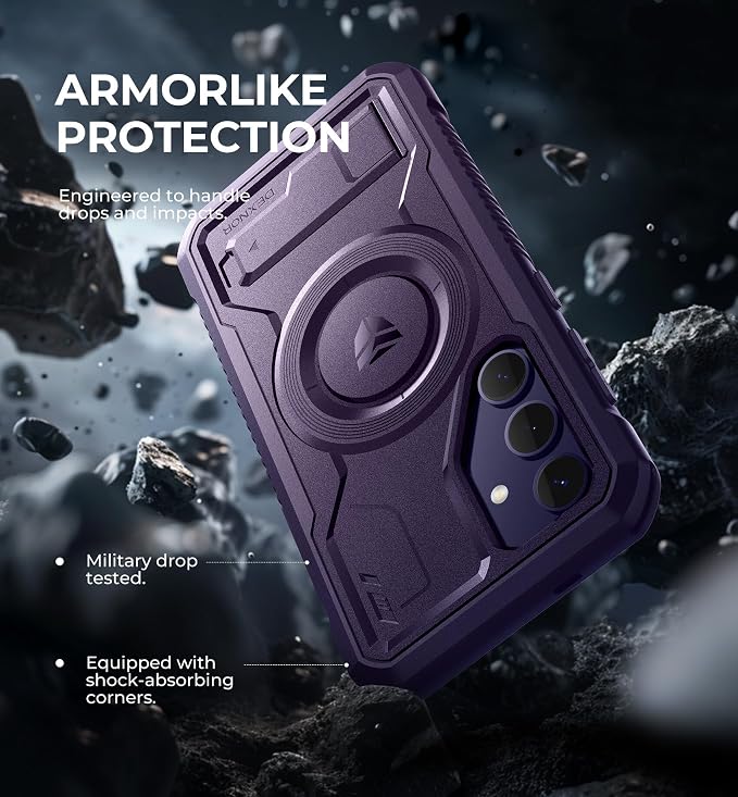 Dexnor Magnetic Case for Samsung Galaxy S24 Case with Kickstand &amp 2 Front Frames Built-in Screen Protector Compatible with Magsafe Rugged Shockproof Full-Body Protective Cover for Galaxy S24Gr