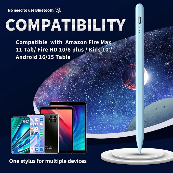 Stylus Pen Android for AMZ Tablet HD 10/Max 11 Compatible with Samsung/LenovoAccurate， Push-Button Switch On/OffLong Battery Life+2Tips(NW Black)