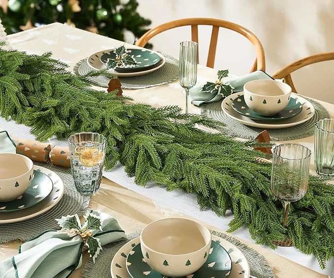 DearHouse Norfolk Pine Christmas Garland, 6Ft Artificial Greenery Christmas Decoration for Holiday Season, Mantel Fireplace Table Runner Centerpiece