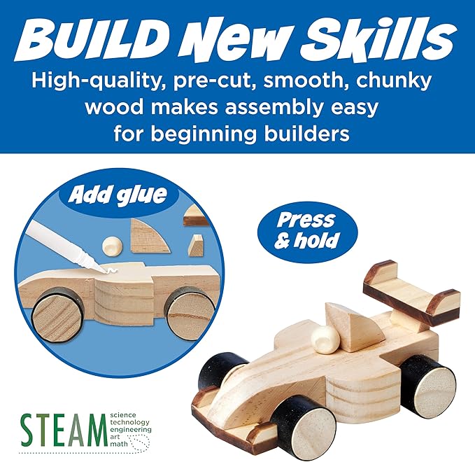 Creativity for Kids Buildeez! Easy Wooden Model Set: Blaze The Race Car - Model Car Kits to Build and Paint, Craft Kits for Kids, STEM Toys and Crafts for Boys (Ages 5+)