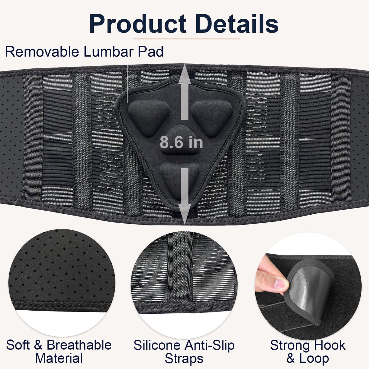 Back Brace for Lower Back Pain Relief, Low-Profile Lumbar Support Belt with 7 Stays and Dual Pulley Compression, Lightweight Back Support Brace for Men and Women, for Work, Driving, Sitting, Standing and Daily Wear