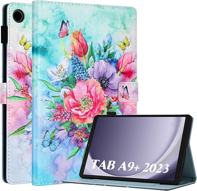 Fancity Case Fits Samsung Galaxy Tab A9/A11 Plus 11” 2025/2023 X210/X216 | Premium PU Leather Cover with Multi-Angles Pencil Holder Smart Wake Sleep for Galaxy Tab A9 A11 Plus X218 Beach