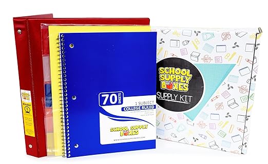 School Supply Boxes | STEM Class Case (4 Boxes) | Back to School Essentials Kit for Students & Teachers | Includes a Calculator, Graph Ruled Filler Paper, a Protractor, & More