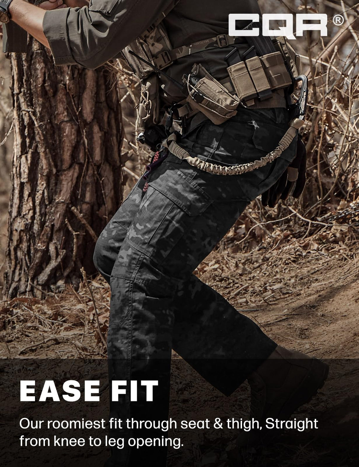 CQR Men's Tactical Pants, Water Resistant Ripstop Cargo Pants, Lightweight EDC Work Hiking Pants, Outdoor Apparel, Duratex Mag Pocket Print Utility Camo Black, 28W x 30L