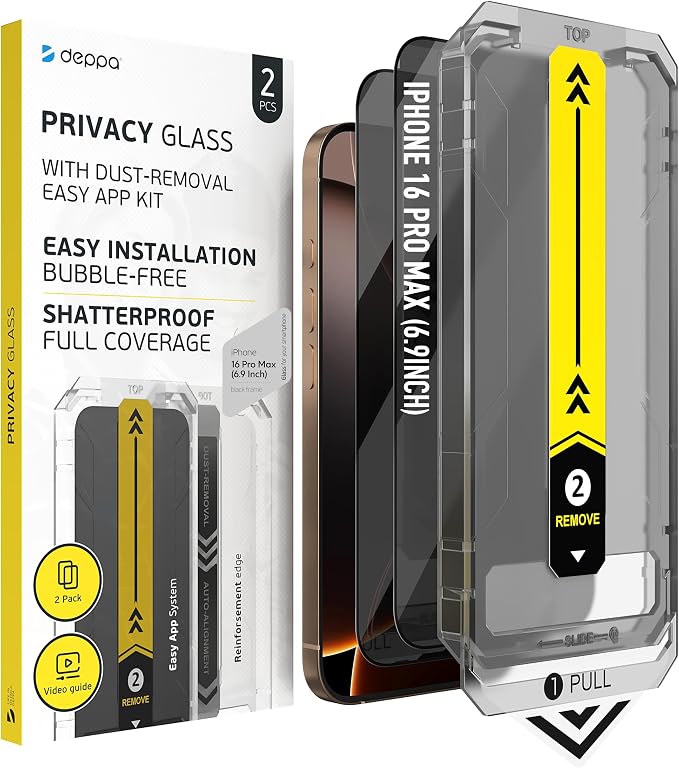Deppa | 2-Pack | Screen Protector for iPhone 16 Pro Max (6.9) with Smart Installation Tray | Dust &amp Bubble-Free | 9H Tempered Glass | Full Coverage | Easy Install