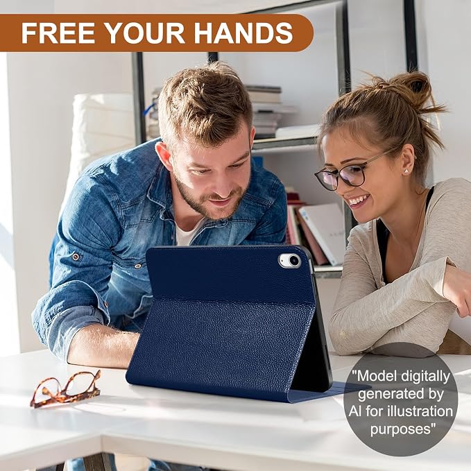 Genuine Leather Case for iPad 11th Gen 11/10th Gen 10.9 Black | Pencil Holder Adjustable Stand Auto Wake/Sleep Shockproof