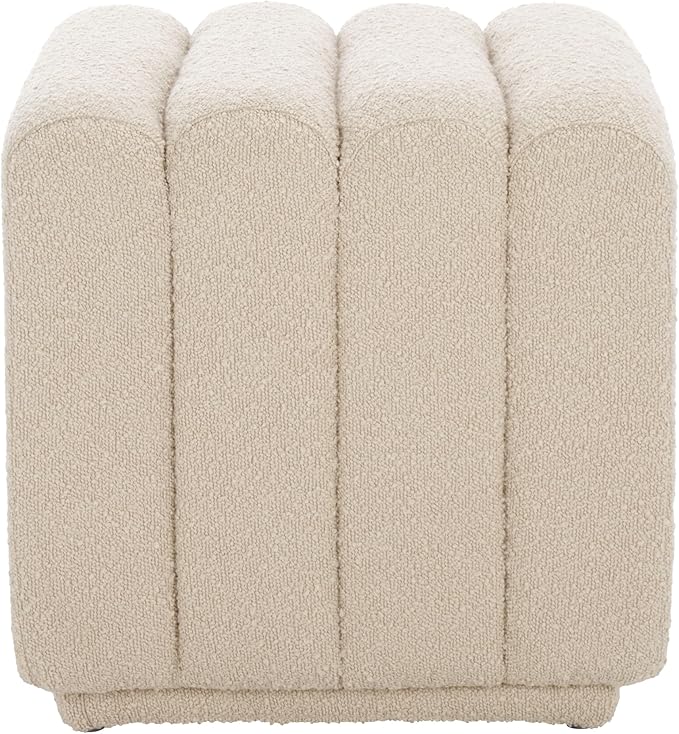 SAFAVIEH Home Collection Joseph Beige Boucle Channel Tufted Square Ottoman Seat Foot Rest (Fully Assembled)