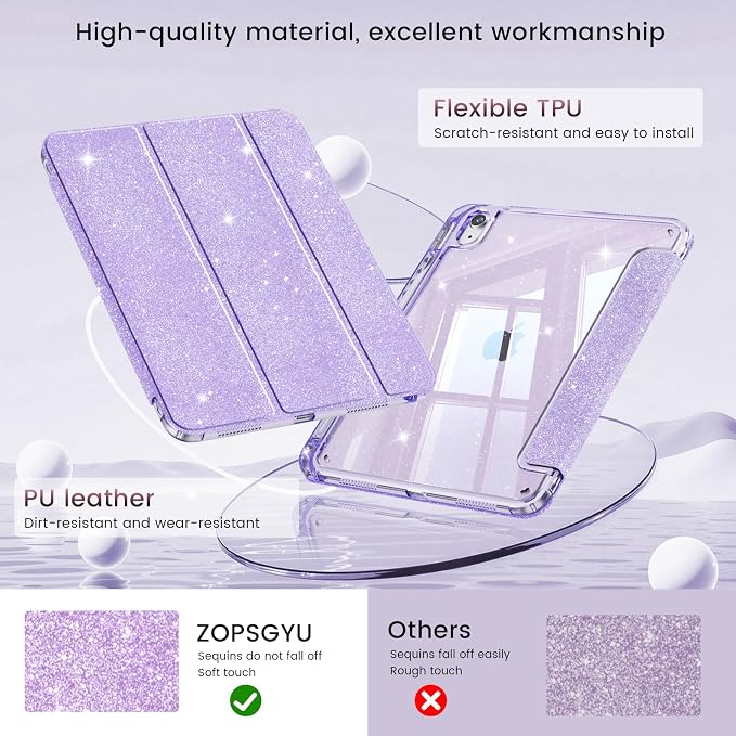 Case for iPad A16 11th/10th Generation 2025/2022 Purple | Glitter Shockproof 10th gen ipad case with Pencil Holder Trifold Stand Auto Wake/Sleep Sparkly ipad a16 case clear