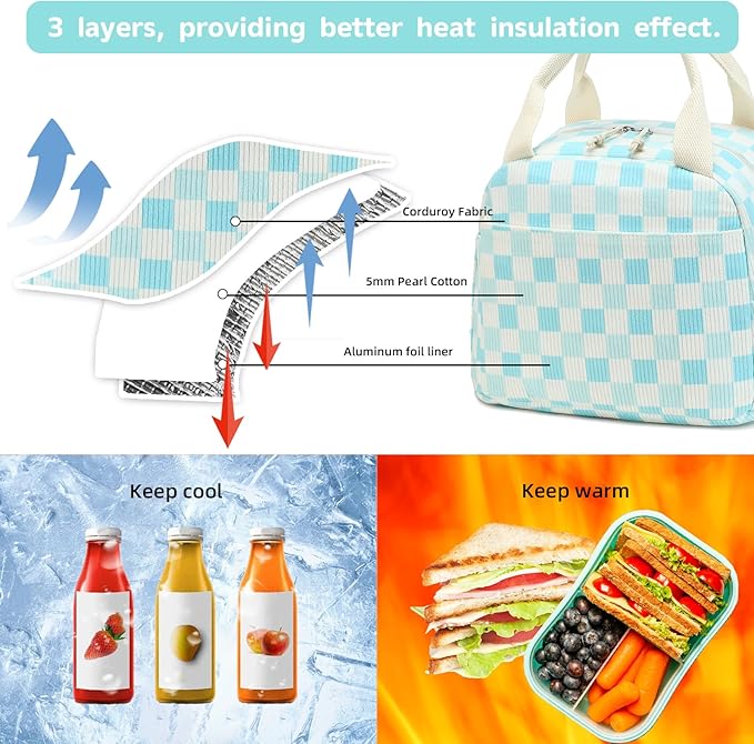 LEDAOU Lunch Box for Women Insulated Lunch Bag Corduroy Lunch Tote Bags Leakproof Cooler Lunch Case for Travel Work Picnic