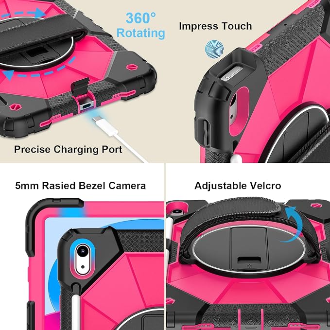 Nitupai Case for iPad 10th Generation 10.9 Inch 2022 / iPad A16 Case 11 Inch 2025 with Screen Protector 10th Gen Cover for Kids Pencil Holder 360° Rotating Stand Shoulder Strap Black Black