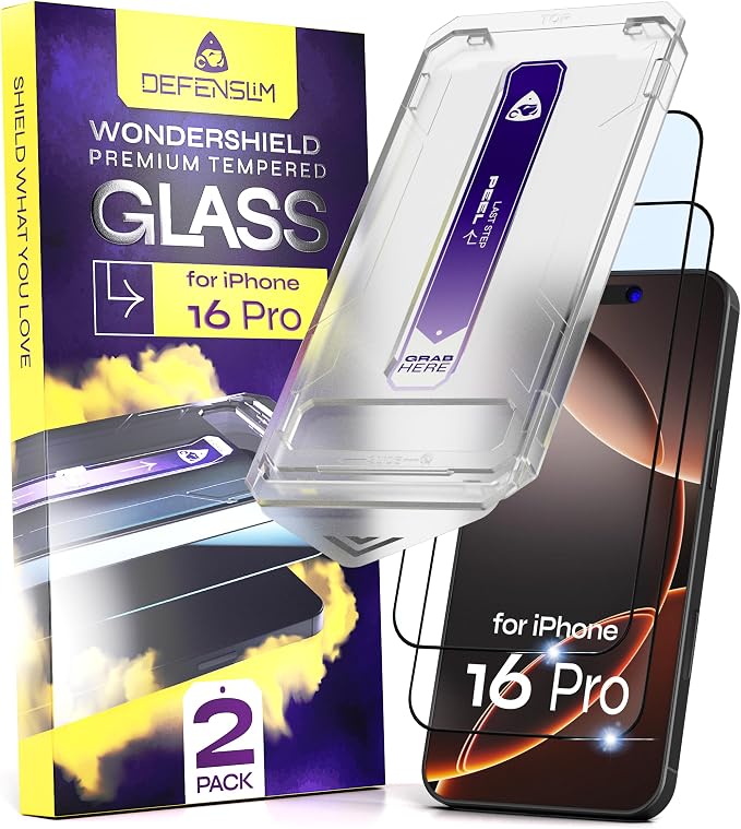 for iPhone 16 PRO Screen Protector (2Pack) 6.3 Tempered Glass 9H Hardness Ultra HD Clear Case Friendly Easy Auto-Dust &amp Align Install Kit WonderShield