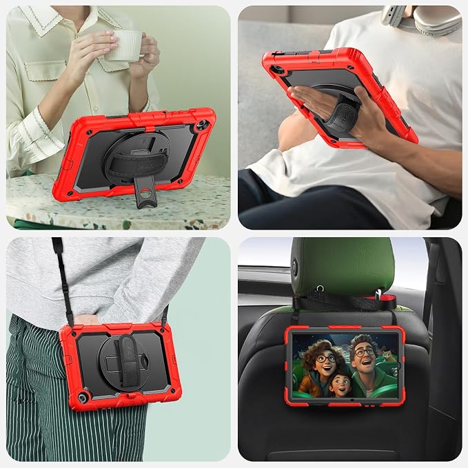 SEYMAC Case for Samsung Galaxy Tab S6 Lite 10.4'' 2024/2022/2020 (SM-P620/P610/P615) Heavy Duty Full-Body Shockproof Protective Case with Screen Protector Rotating Stand Hand/Shoulder Strap Black