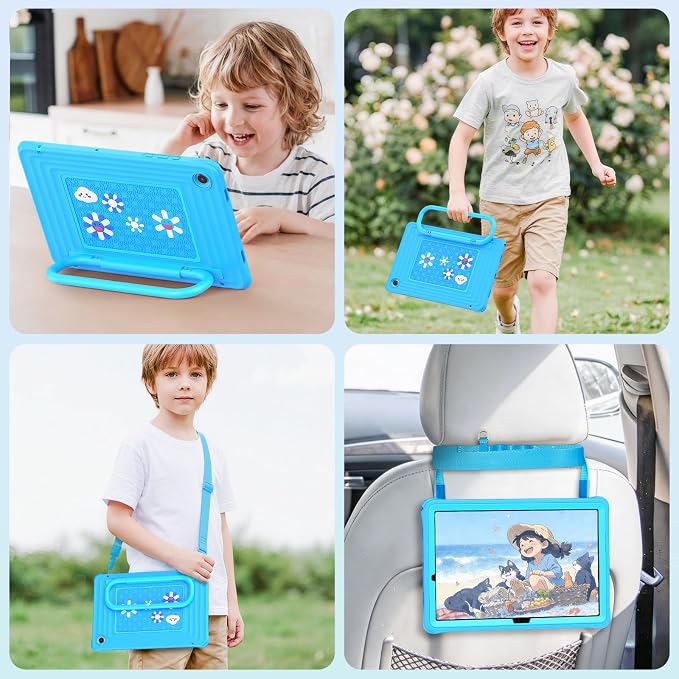 SEYMAC Case for Samsung Galaxy Tab A11+/A9+ Plus 11 for Kids Black | Heavy Duty Shockproof Built-in Screen Protector Rotating Stand Handle and Shoulder Strap