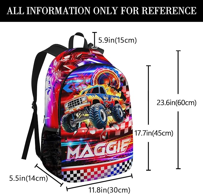 Custom Boys Truck Backpack with Lunch Box Personalized Name Bookbag Back to School Kids Backpacks for Elementary Middle School