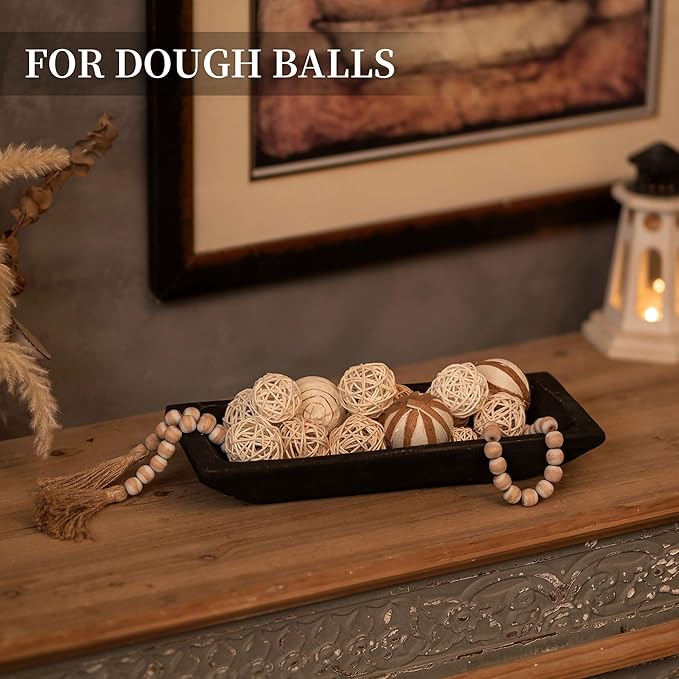 Hanobe Decorative Wood Dough Bowl: Long Wooden Bowl for Entry Way Table Home Decor - Coffee Table Decor for Living Room - Dining Table Centerpiece Decor, Black