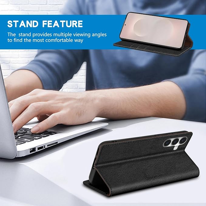 ZZXX for Samsung Galaxy S25 Wallet Case with [RFID Blocking] Card Slot Stand Strong Magnetic Leather Flip Fold Protective Phone Case for Samsung Galaxy S25 Case Wallet(Black-6.2 inch)