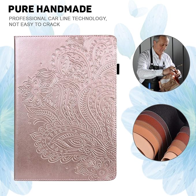 for Kindle Fire HD 8 Tablet (only Fits 10th Generation) &amp Fire HD 8 Plus 8 Case 2020 with Stand/Pencil Holder/Card Pocket/Elastic Band Embossed PU Leather Floral Cover Brown Peacock Flower