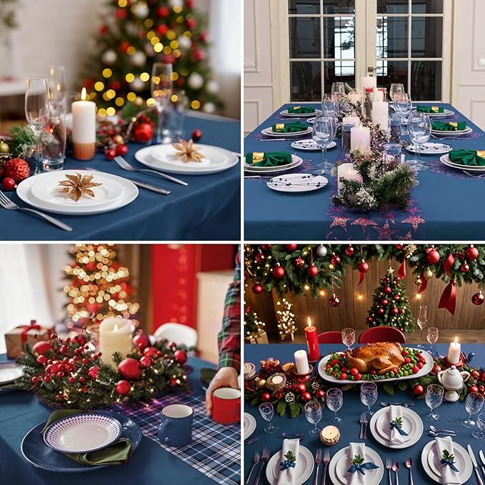 Rectangle Tablecloths 90x132 Inch 2 Pack Navy Blue Tablecloth for 6ft Washable Decorative Linen Polyester Table Cloths for 8ft Dining Table Banquets Buffet Parties and Wedding