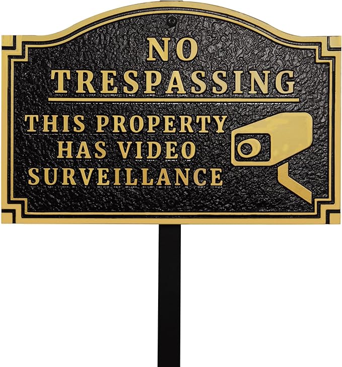 Morgtta No Trespassing - This Property Has Video Surveillance,Home Security Camera Sign with Stakes, Heavy Duty Material, Embossed Letters, 11.5"×7.5” with 31.5" Post and Upgraded Stainless Screws