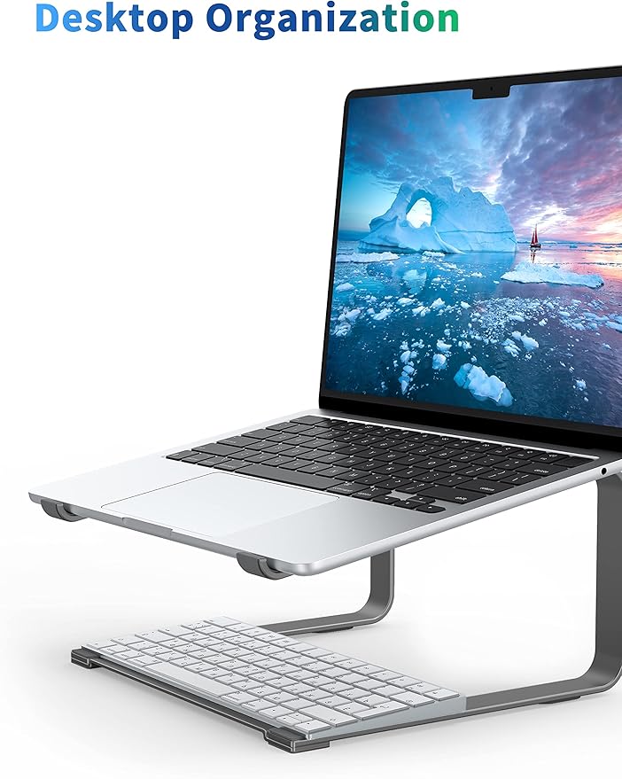 SOUNDANCE Laptop Stand for Desk, Metal Computer Riser, Heavy Stable PC Holder, Ergonomic Laptops Elevator for 12 to 17.3 Inches Notebook Computer, Grey