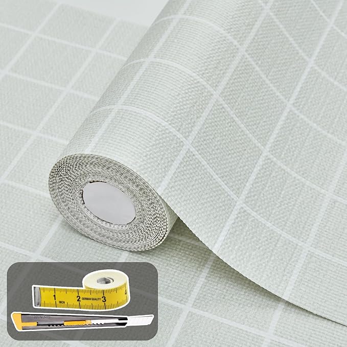 Drawer and Shelf Liner for Kitchen Cabinet: 17 in X 30 Ft Non Slip Waterproof Shelf Paper Non Adhesive Refrigerator Liners Light Gray Grid Easy Liners for Bathroom
