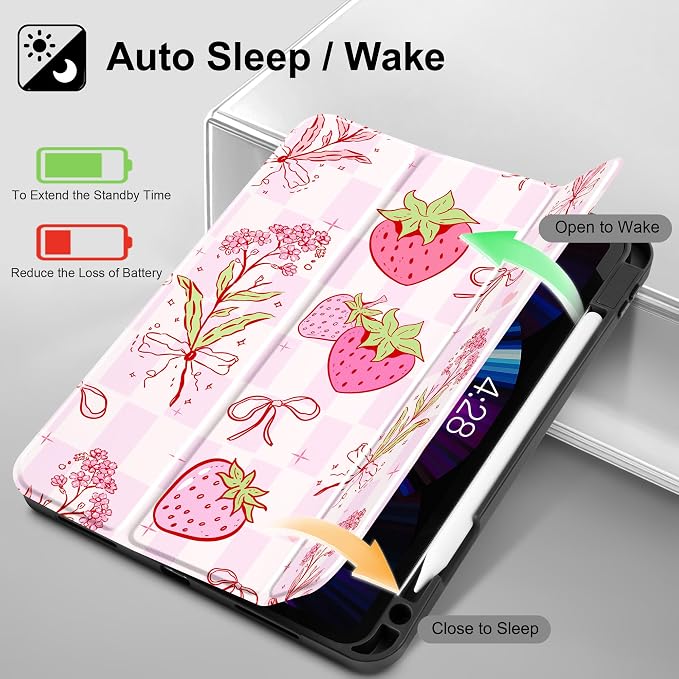 May Chen Case for iPad Pro 11 inch (4th 3rd 2nd &amp 1st Gen) 2022 2021 2020 2018 Trifold Stand + Pencil Holder + Auto Wake/Sleep + Soft TPU Protective Stand Back Cover Abstract Floral