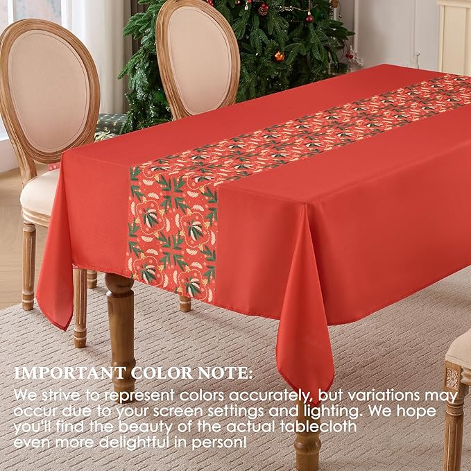 Christmas Tablecloth Rectangular 60x102 Inch Waterproof Table Cloth for 6ft, Washable Polyester Table Cover for Xmas Party, Winter Holiday Home Decoration in Festive Red 1pack