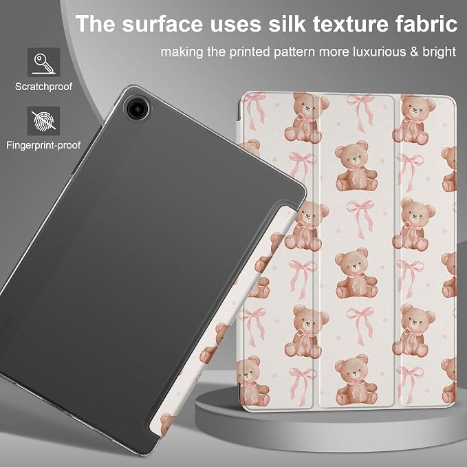 Case for Samsung Galaxy Tab A11 Plus A11+ 11 inch (2025/2026) &amp Tab A9 Plus A9+ 11 inch (2024/2023) Slim Smart Stand Cover with Translucent Hard Back Auto Wake/Sleep - Bear with Bows