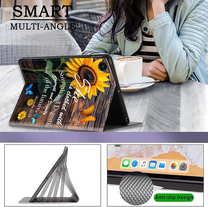 Case for Samsung Galaxy Tab A11 + Plus/A9 + Plus 11 Inch 2025/2023 Ultra-Thin Multi-Angle Protective Cover with Auto Sleep/Wake Black Cat and the Blue Flower