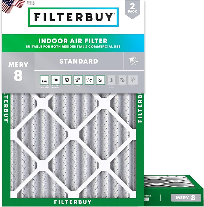 Filterbuy 30x32x2 Air Filter MERV 8 Essential Dust & Allergy Defense,